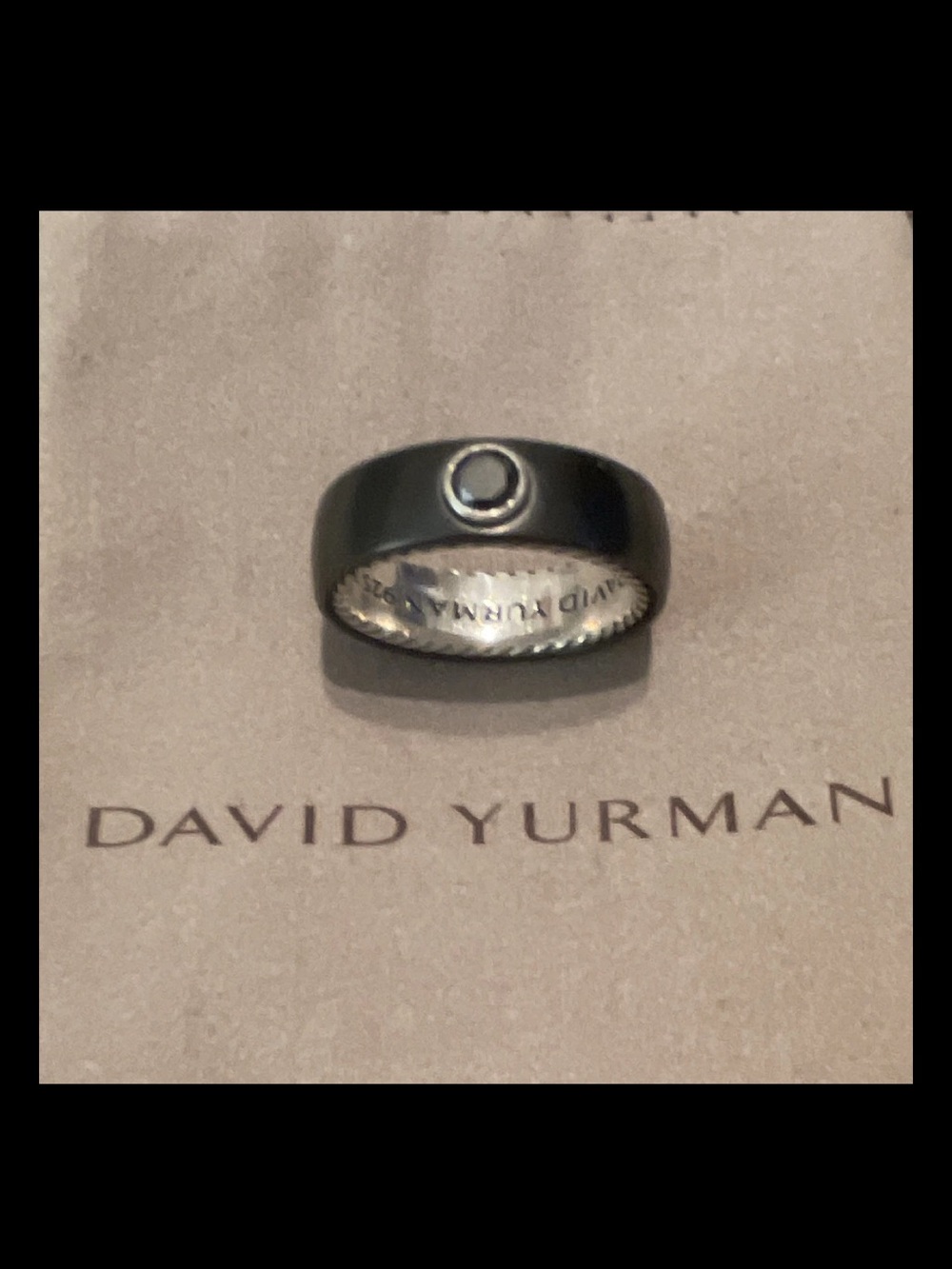 David Yurman mens 925 silver & titanium ring with black diamond cable collection